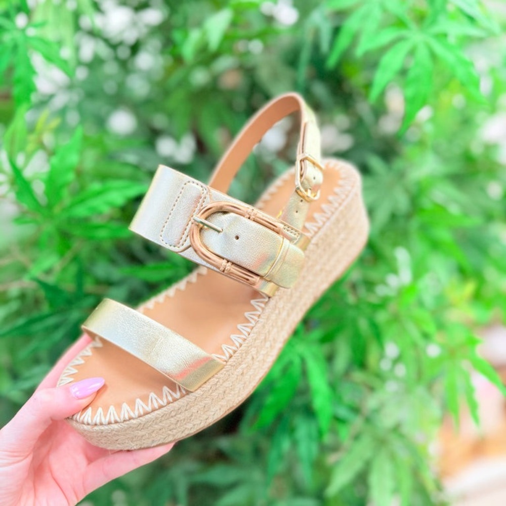 NEW Gold Platform ESPADRILLE SANDAL With Bamboo Buckle Sz 8.5